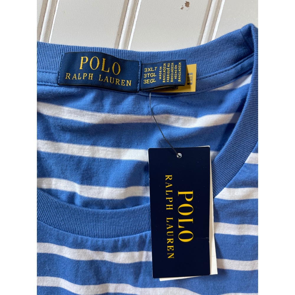 NWT Polo Ralph Lauren Mens Striped Jersey T-Shirt Royal Blue White 3XLT - Picture 4 of 7